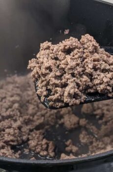 ground beef in a dutch oven
