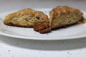 Maple Cheddar Pecan Scones on a plate